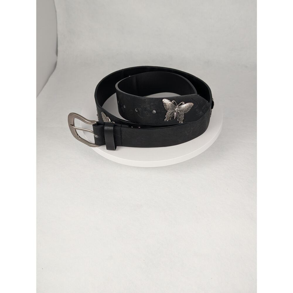 No Boundaries Black Embossed Floral Butterfly Belt Size Large Y2K silver tone - Picture 9 of 9
